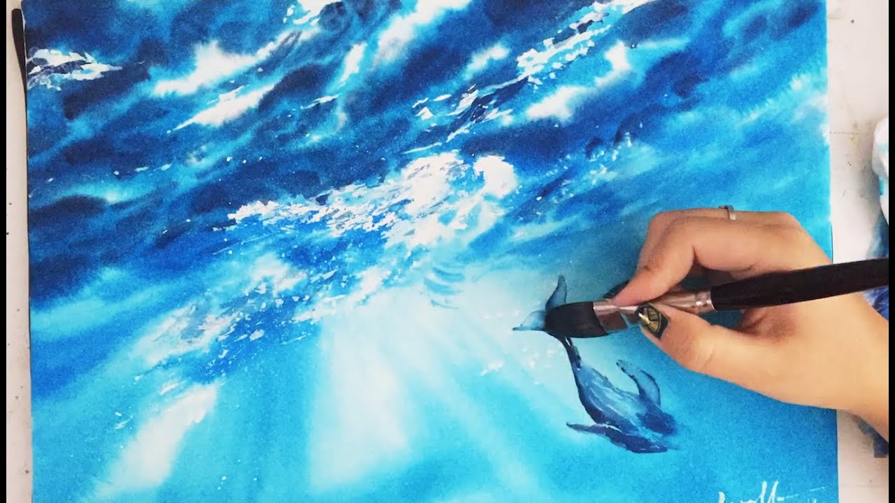 Time Lapse Watercolor Underwater Whale by Untamed Little Wolf