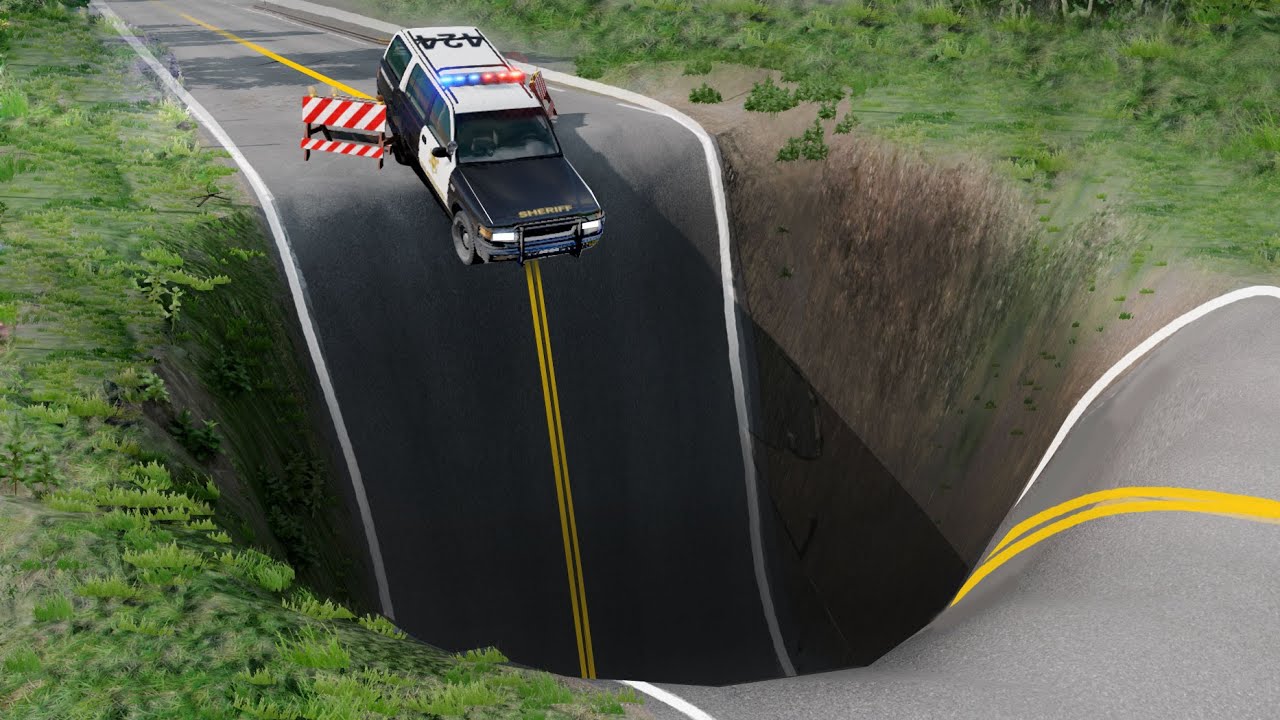 Полицейские Машины против Огромной Ямы - Beamng.drive