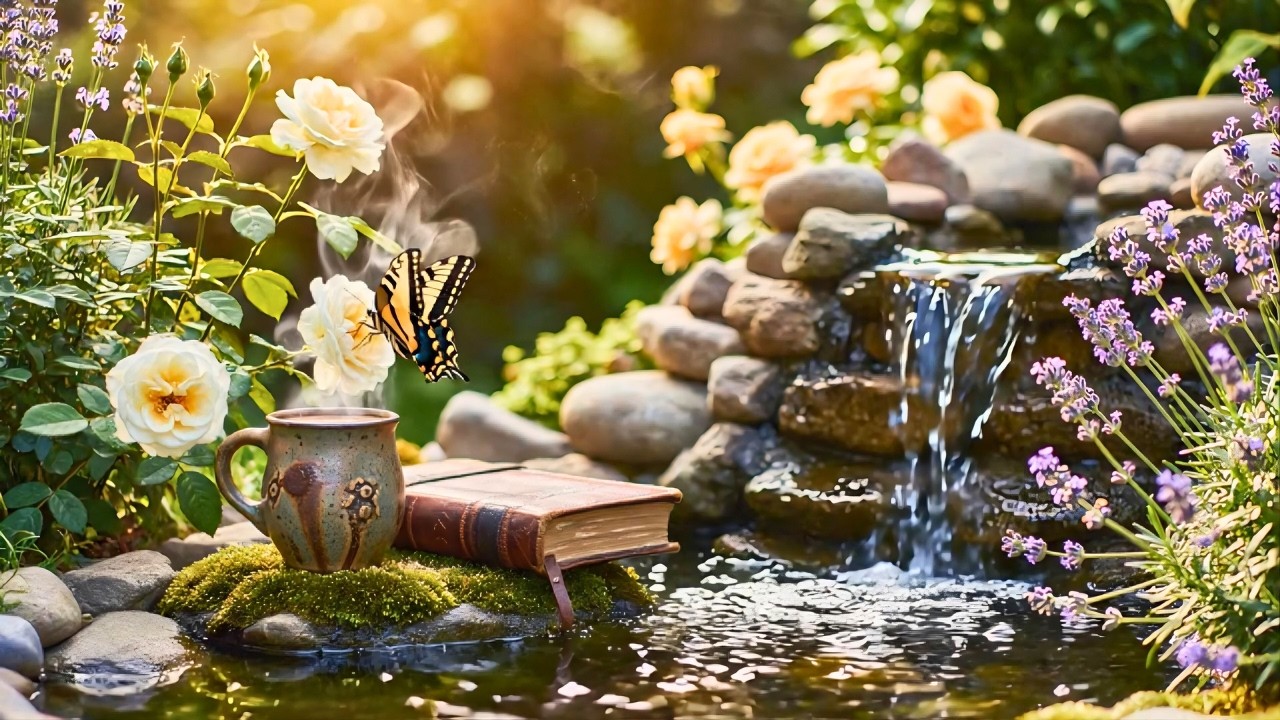 Morning Garden 🌸 Flowing Water & Relaxing Piano | Focus & Productivity