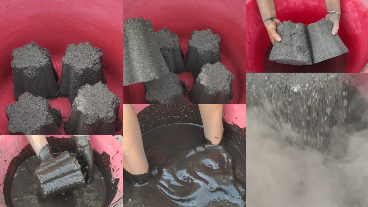 Dusty 🌪️ black charcoal with white concrete crumbling dry and water 💦💦|| Asmr