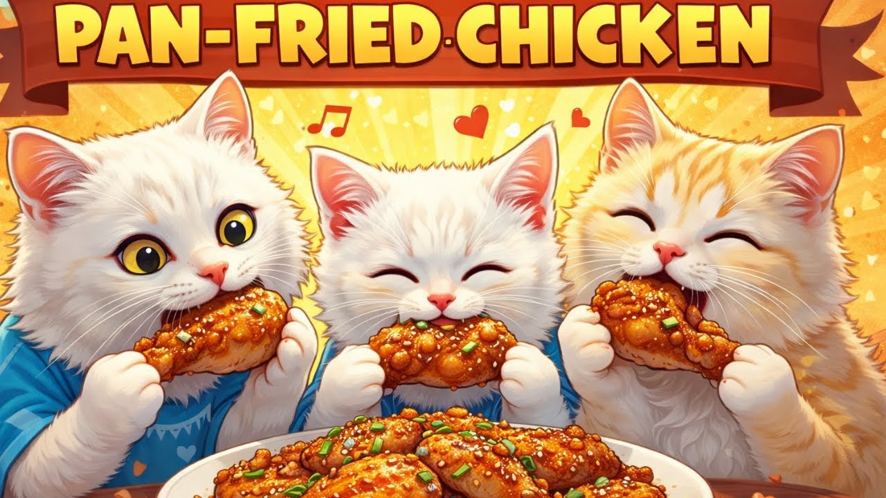 cat cooked pan fried chicken