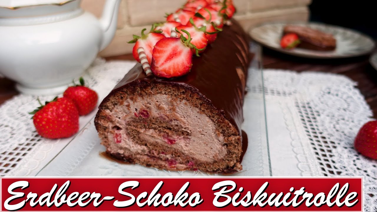 Erdbeer Schoko Biskuitrolle | fluffig, cremig und lecker