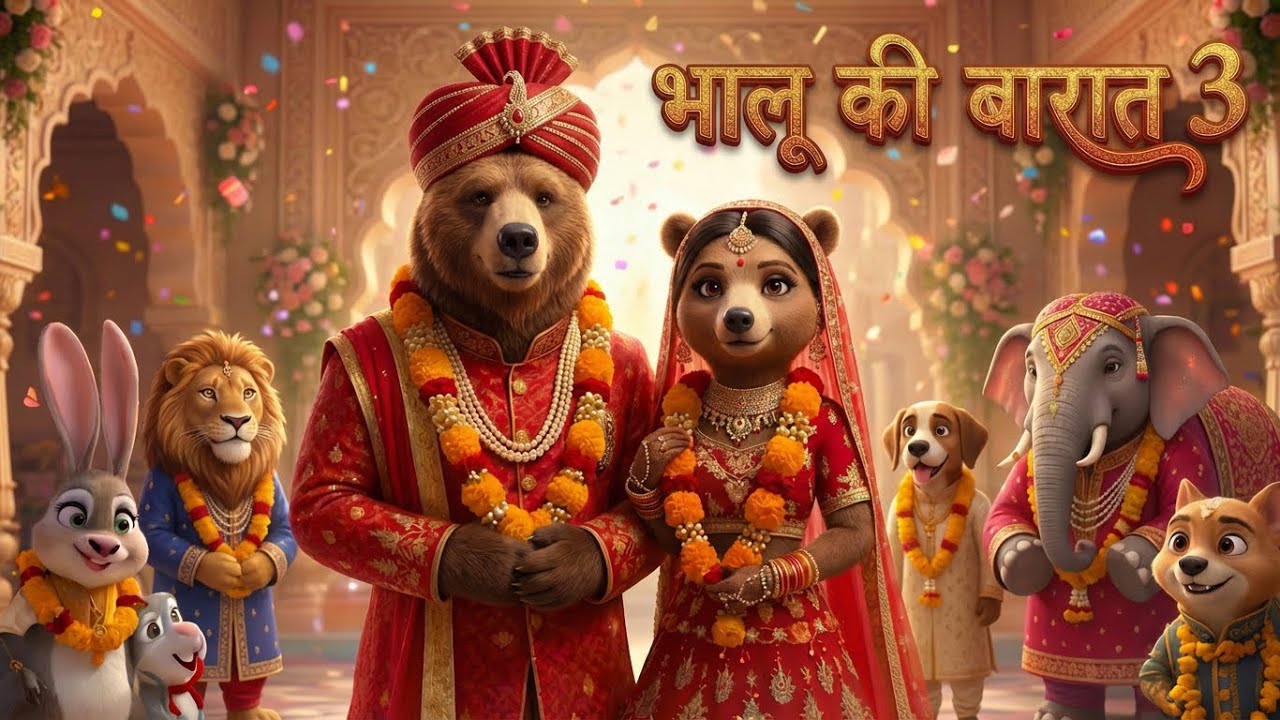 भालू की निकली बारात Part 3 | Bhalu Ki Barat 3 | Animal Wedding Song | 3D Cartoon Rhymes | Hindi
