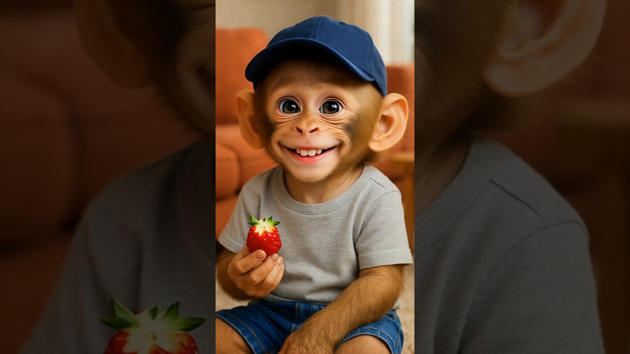 Macaquinho divertido come morango 🍓🙈❤️😂