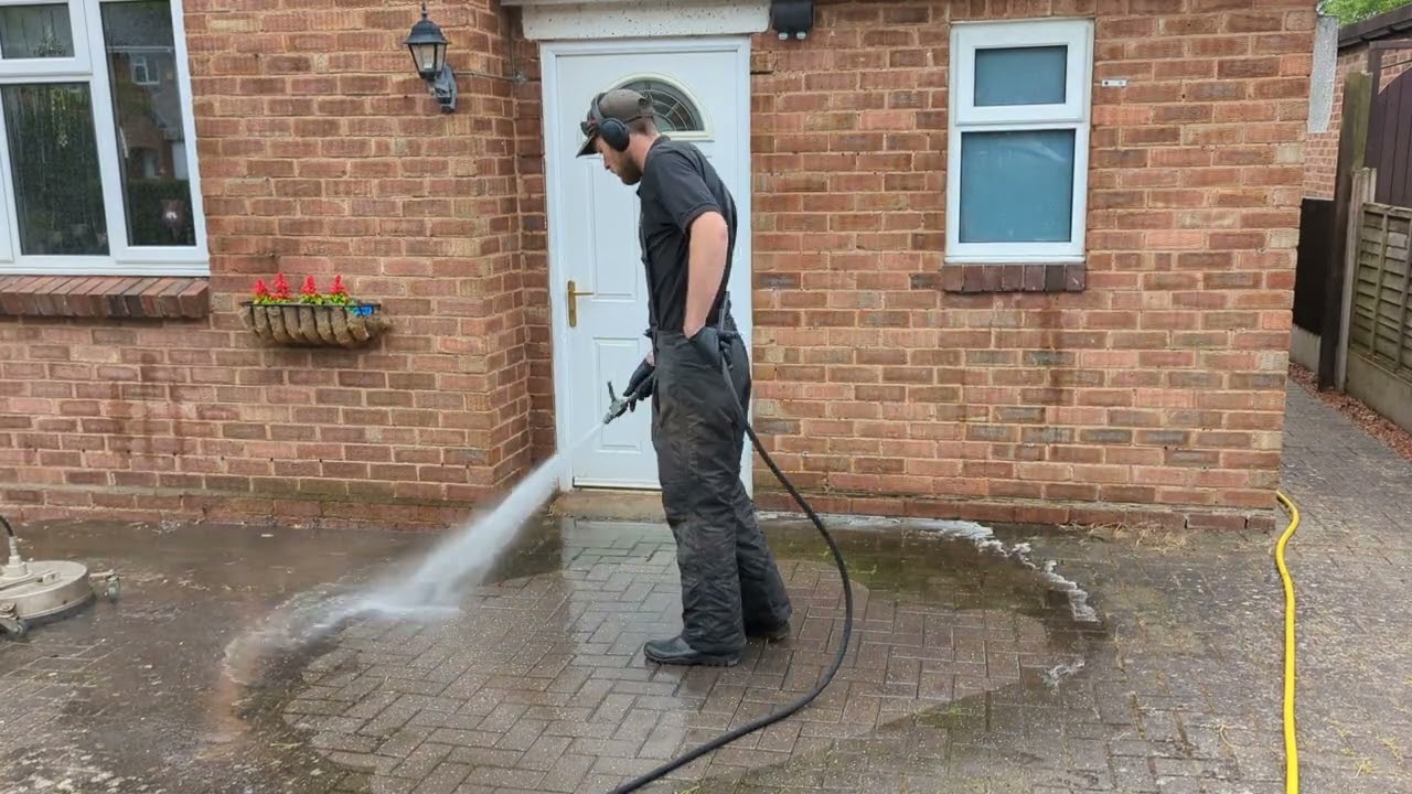 Pressure washing a driveway with OIL STAINS start to finish
