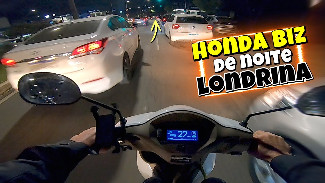 Pilotando a Honda Biz de noite  no tr&acirc;nsito de Londrina Motovlog com dicas