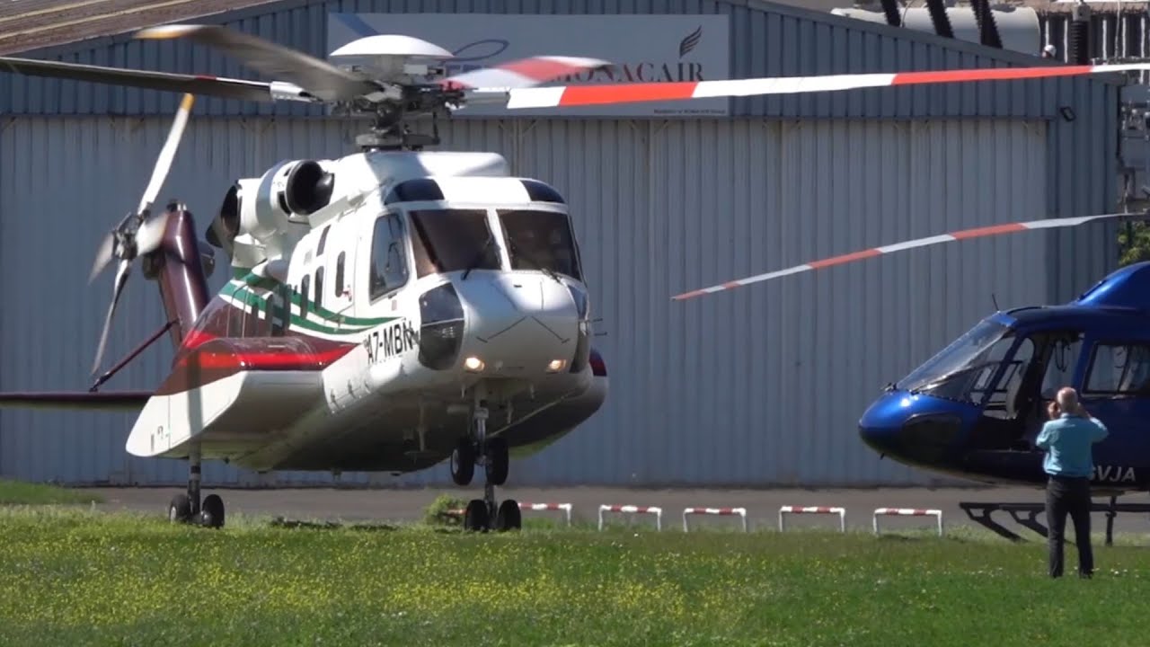 luxury helicopter Sikorsky S-92A of Qatar takeoff at Paris