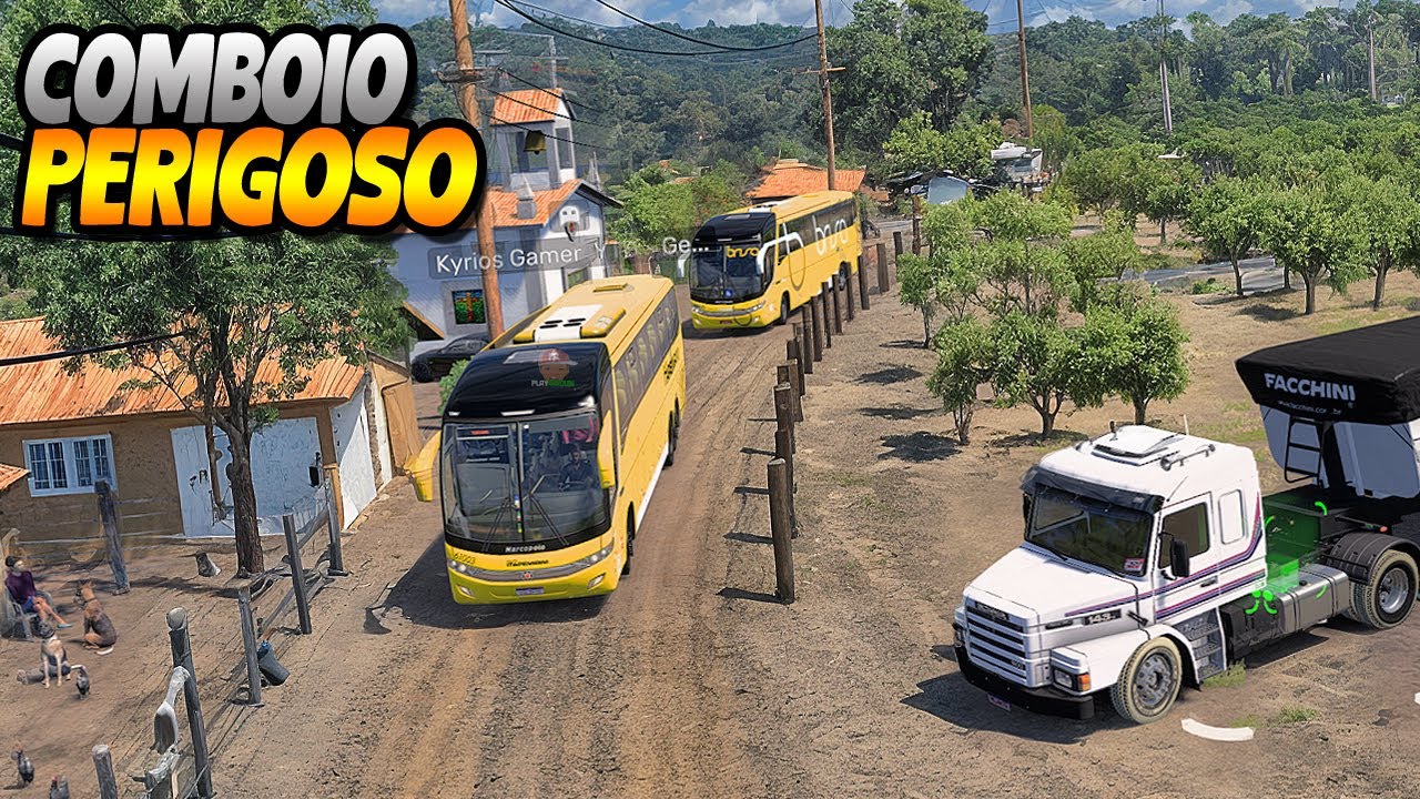 VIAGEM MALUCA EM ESTRADA PERIGOSA COM ÔNIBUS E CAMINHÃO NO MULTIPLAYER - ETS2 MOS BUS