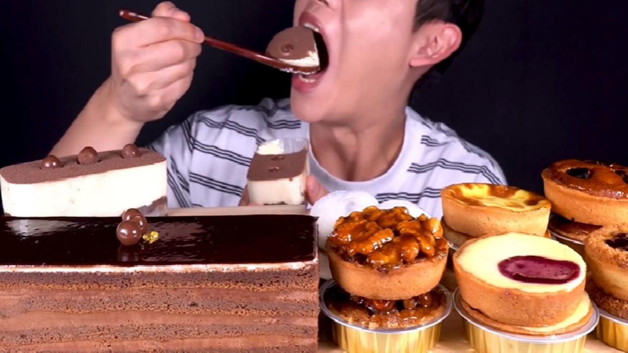 ASMR MUKBANG Chocolate Cake, Tiramisu & Tarts