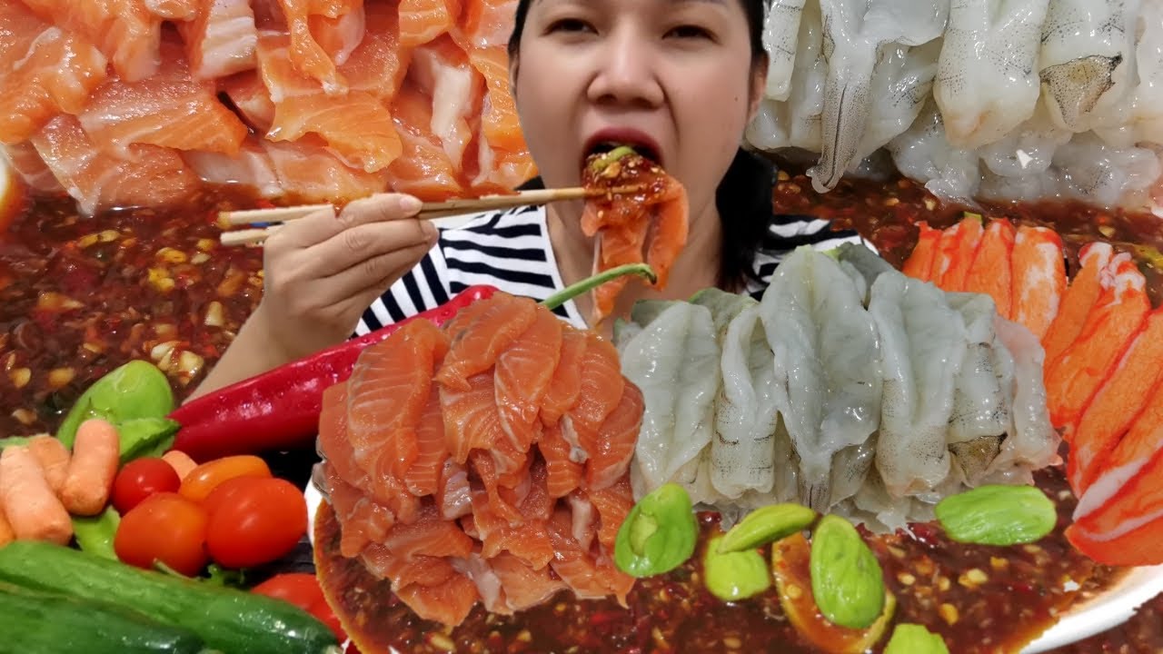 ยำกุ้งสดแซลมอนน้ำข้น​1.5กิโล​ วิธีทำน้ำยำแบบน้ำข้นๆ​