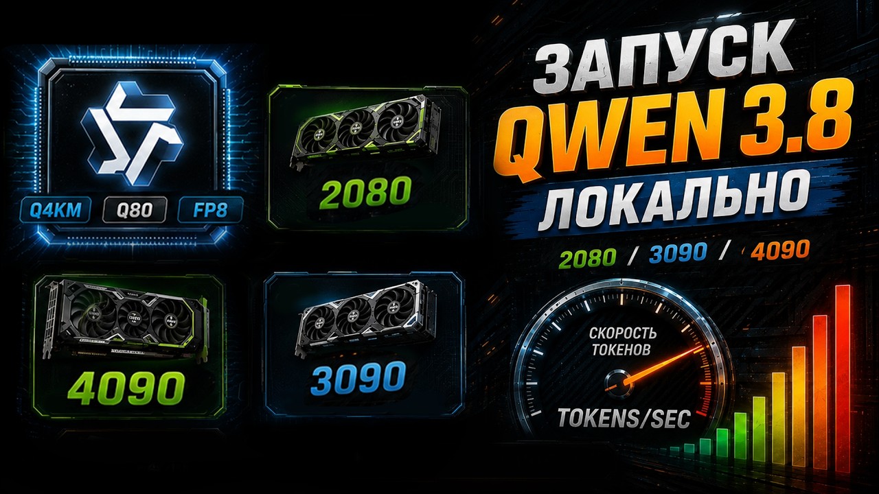 Запускаем Qwen 3.8 на RTX 2080, 3090, 4090. Локально.