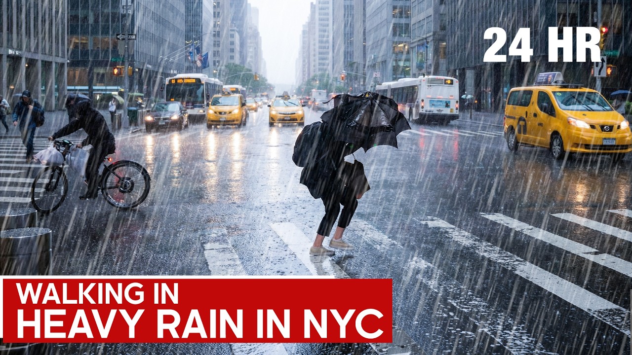 Walking in HEAVY RAIN in NEW YORK CITY | 24 Hour | Rain Sounds for Sleep