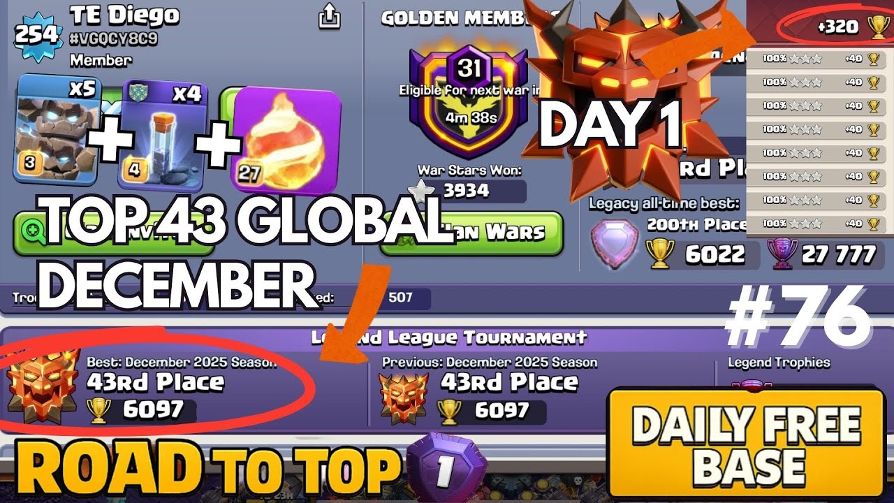 From RANK 43 GLOBAL DECEMBER to a Perfect Start | FREE TH18 BASE LINK | Daily Ranked Attacks #76