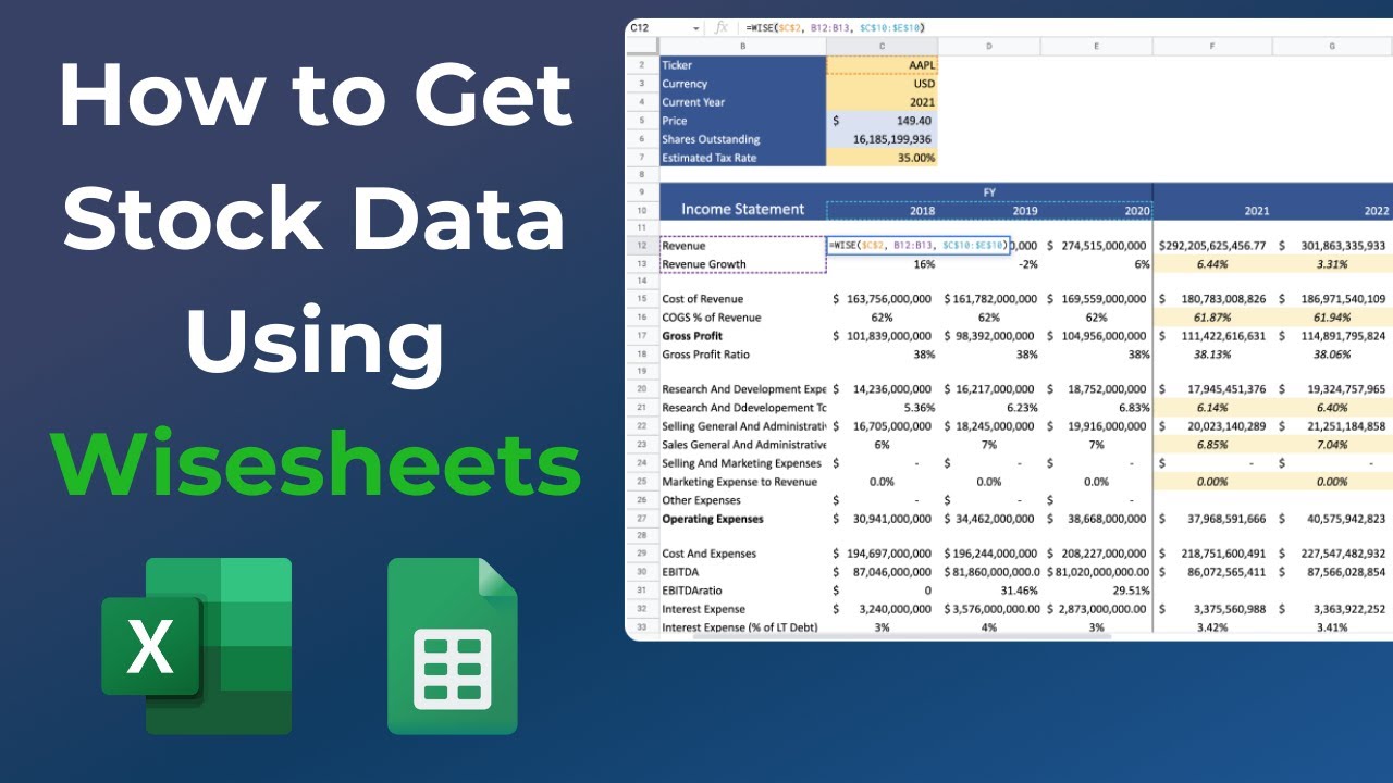 How To Get Stock Data On Excel & Google Sheets Using Wisesheets (Full-guide)