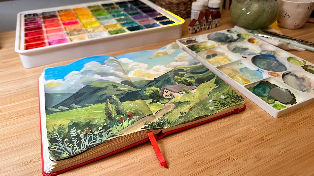 Painting a Dreamy Ghibli Landscape & Special Guest with Tiny Hands ☁️🎨