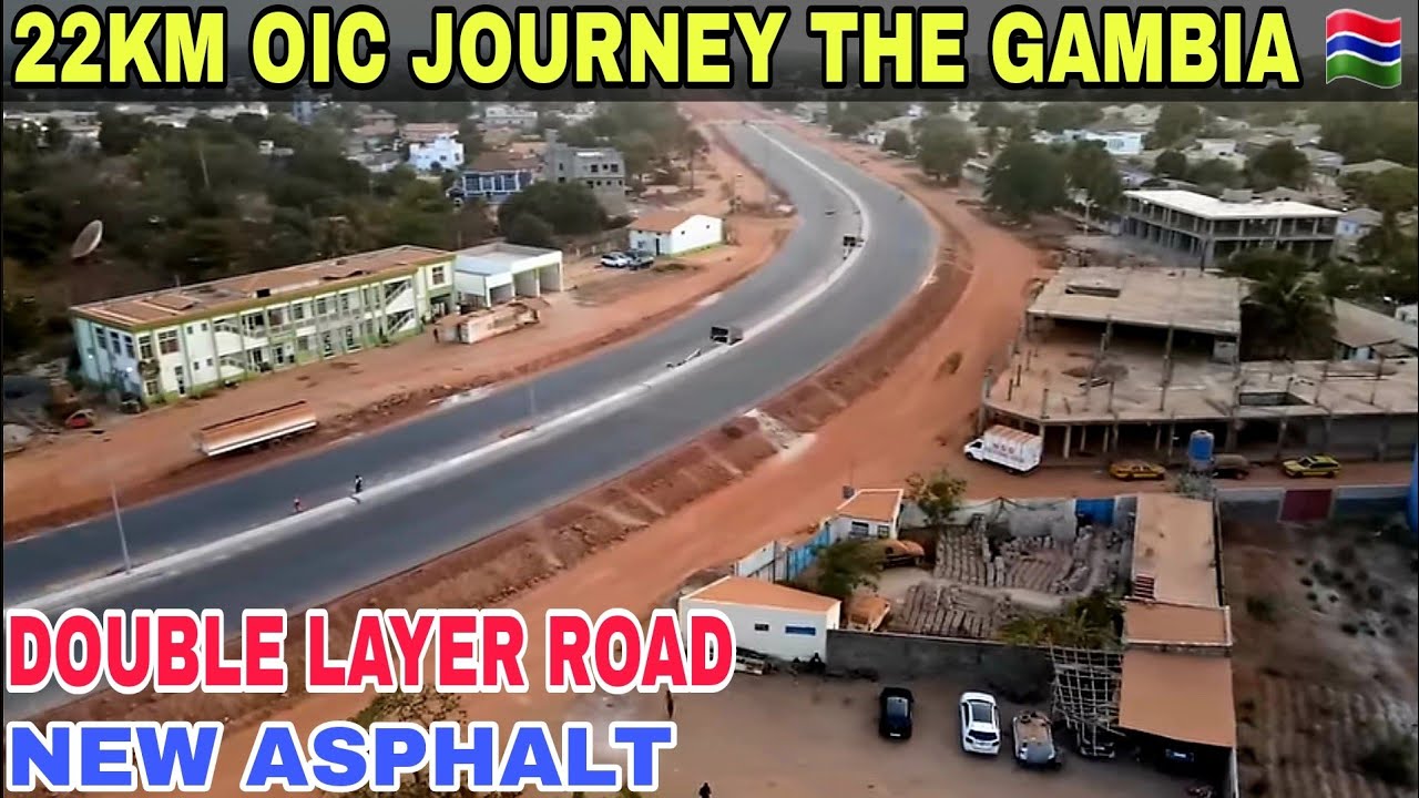22km Journey: Banjul Airport to Sting Corner with Double Road Lines and Layer, New Street Lights