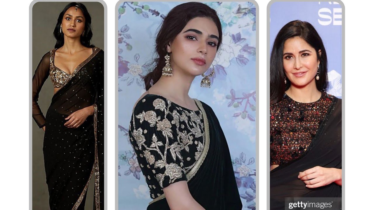 294|Black saree with gold and silver border styling#alia #katrina #kareena#deepika#mrinal