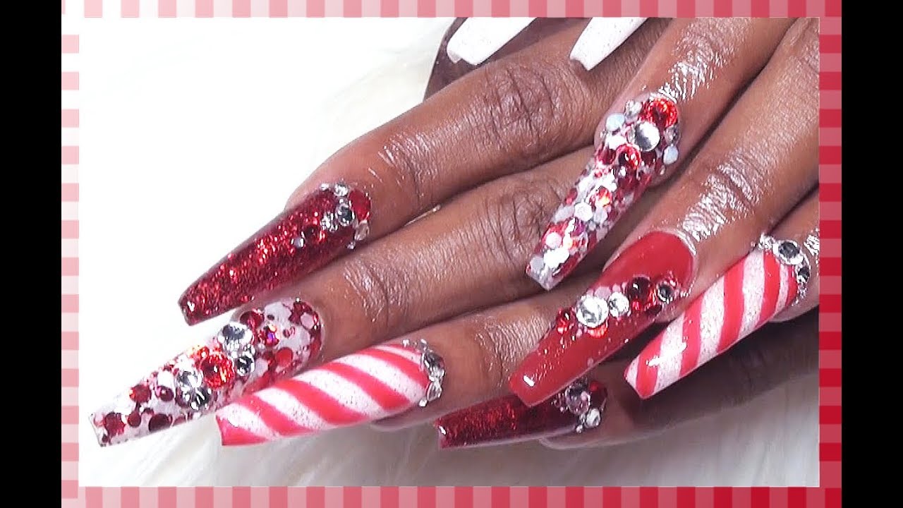 How To: Candy Cane Acrylic Nails