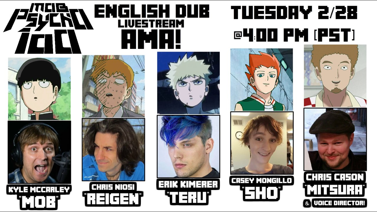 Mob Psycho 100 English Dub Livestream AMA @ 4:00 PM (PST) on 2/28!