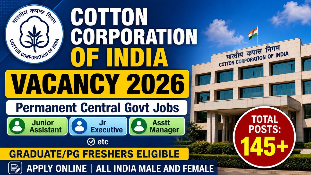 🔥Cotton Corporation of India Recruitment 2026 Out 📢 145+ Permanent Posts for Graduate/PG Freshers