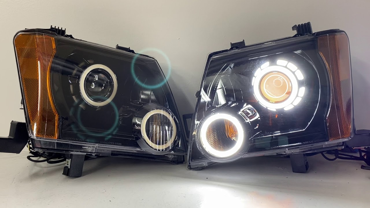 Nissan Xterra Retrofit Headlights - Black Bi-Xenon with switchback halos and angel eyes
