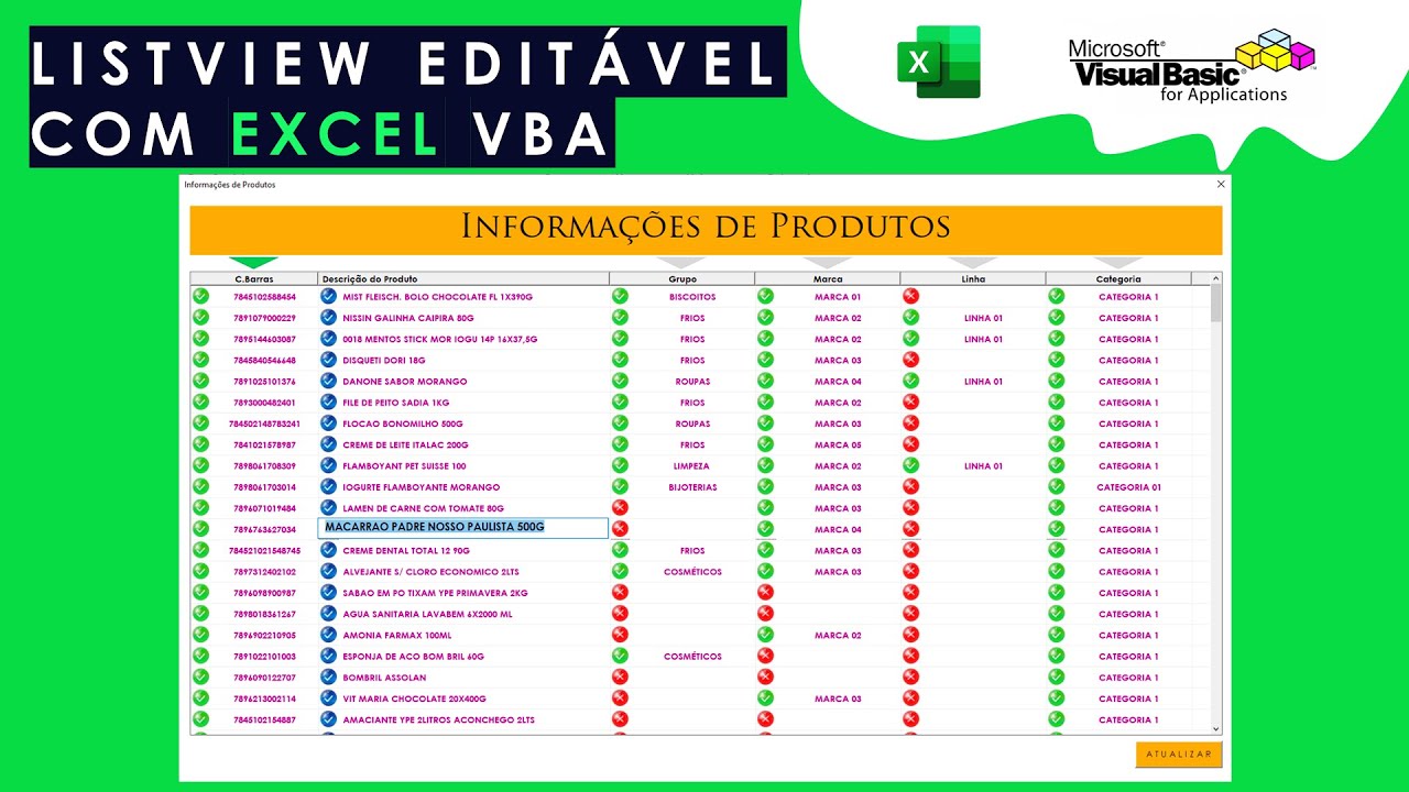 Como editar dados diretamente dentro do ListView VBA e salvar as alterações automaticamente