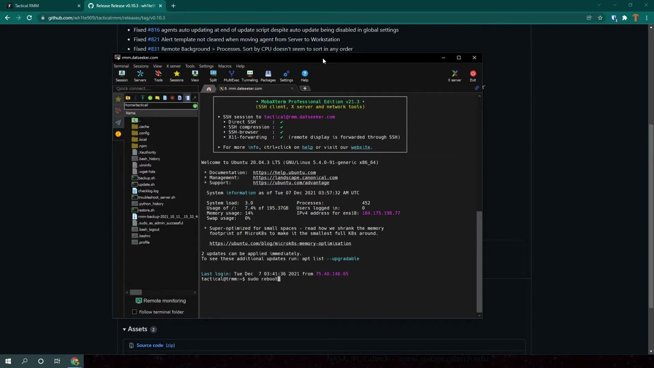 Tactical RMM: Standard installation. Updating server
