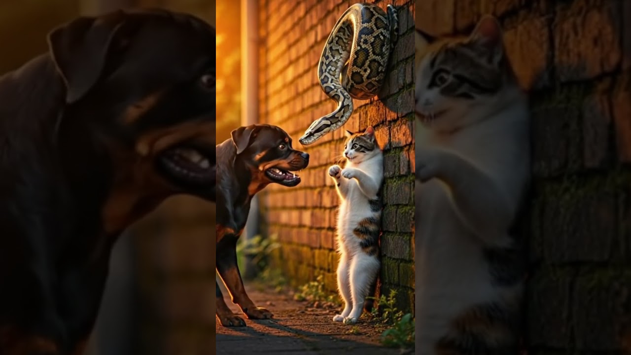 Rottweiler vs Python: Kitten Standoff #Shorts #AnimalRescue #NoAnimalsHarmed #KittenRescue