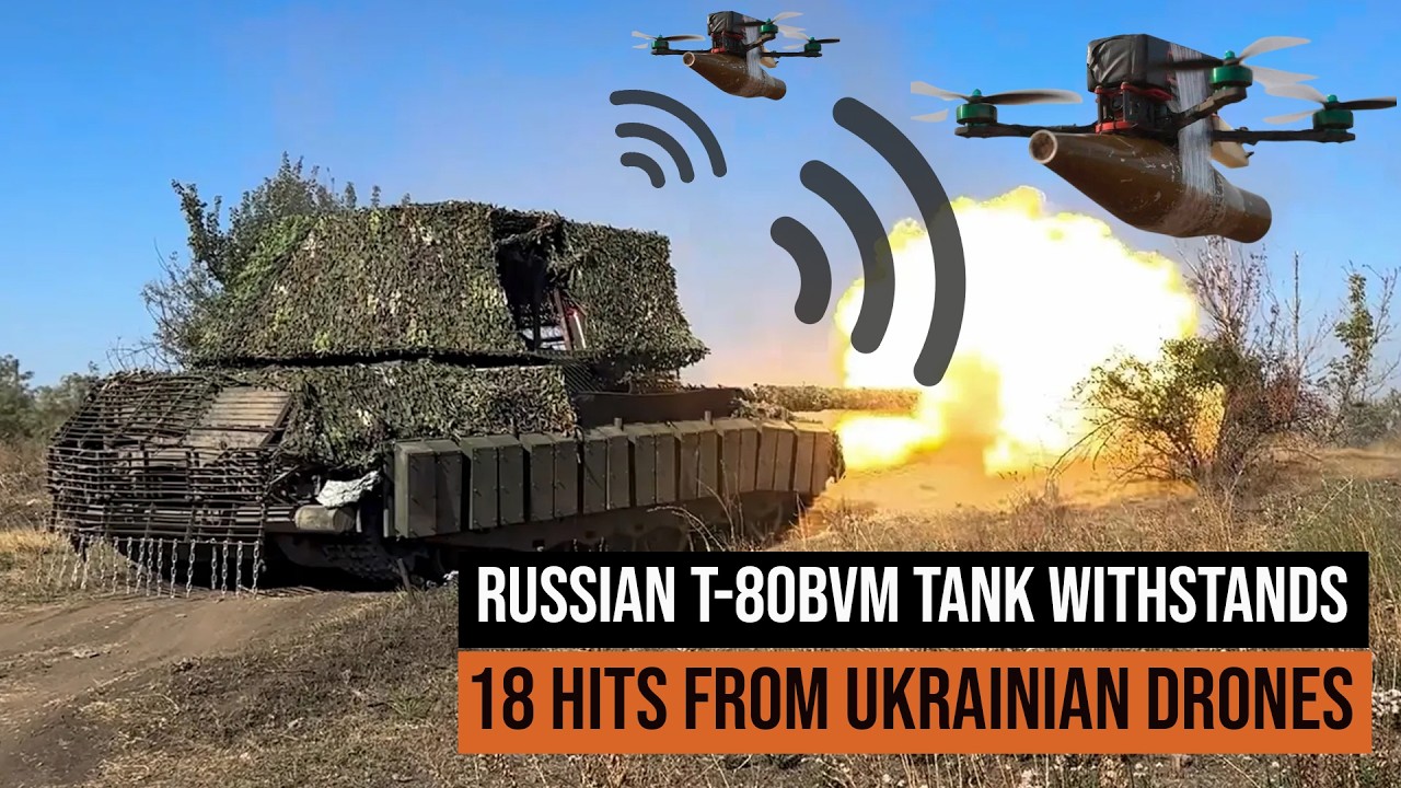 Российский Т-80БВМ выдержал 18 ударов украинских беспилотников-камикадзе и продолжает сражаться!
