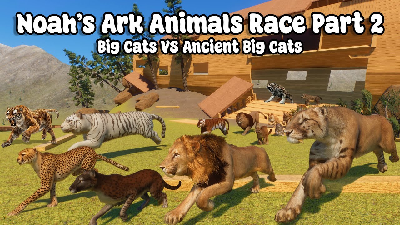 50 Big Cats VS 50 Ancient Big Cats Animals Race in Noah's Ark Planet Zoo included Lion & Smilodon 2