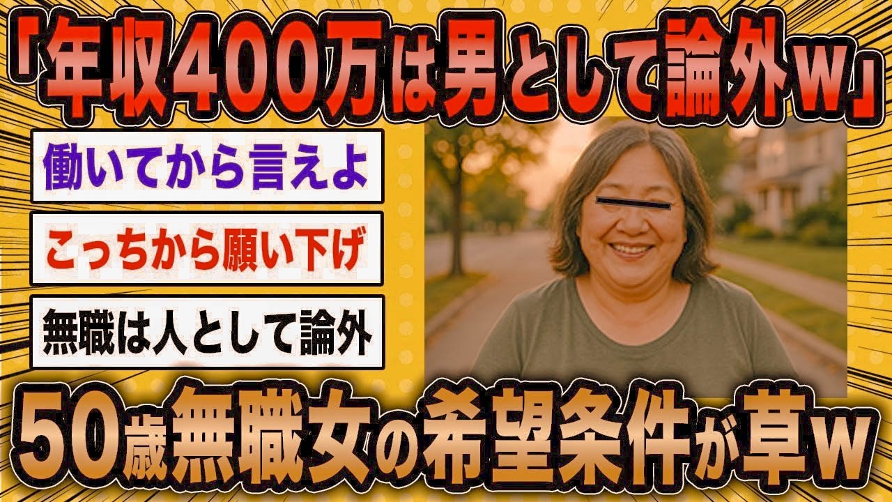 【2ch面白いスレ】無職女「年収400万なんて男として見れませんw」←現実を見れない高望み女の末路が草ww【ゆっくり解説】