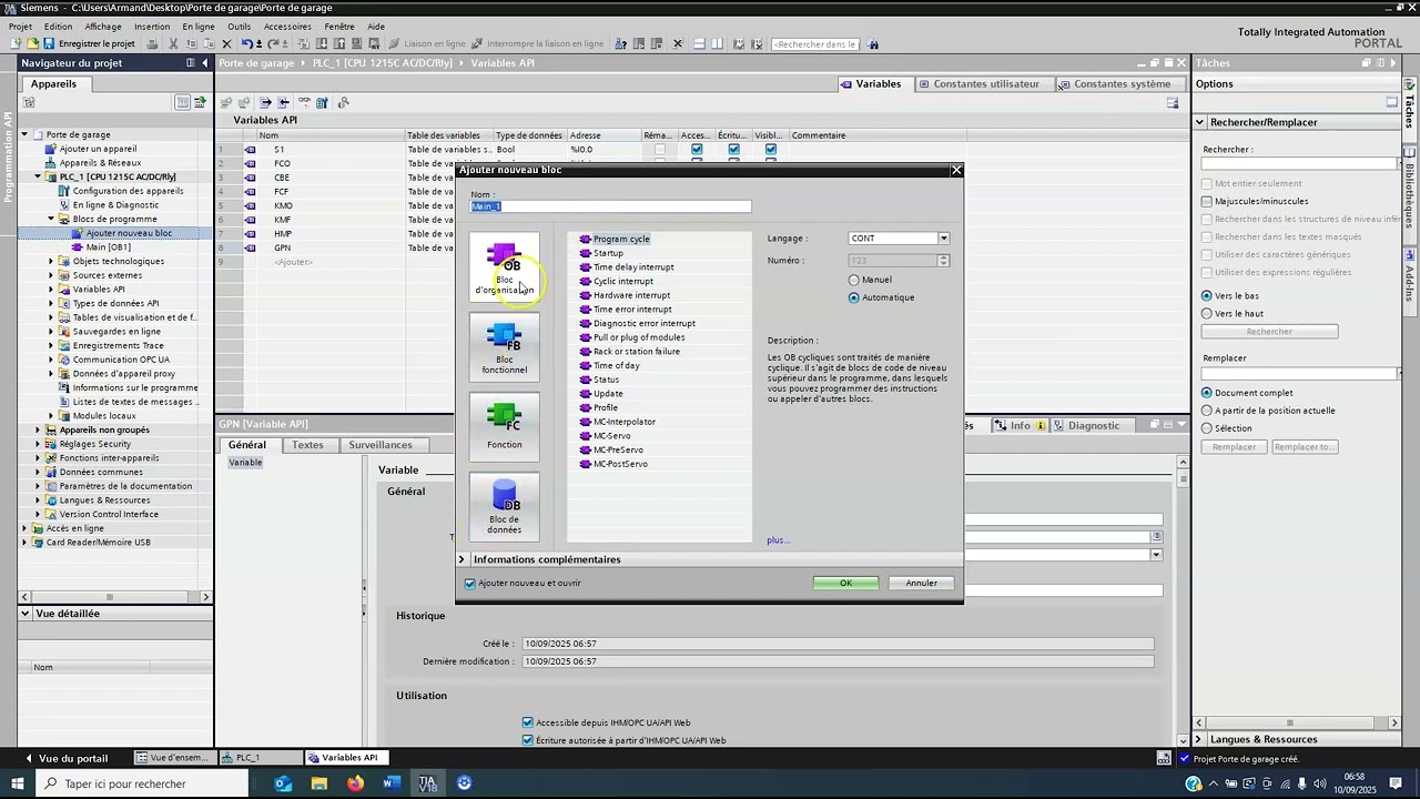 Réalisation programmation GRAFCET - TIA Portal 1/2