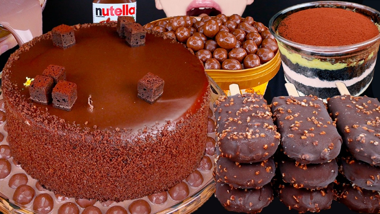 ASMR DUBAI CHOCOLATE CAKE MALTESERS NUTELLA DESSERT MUKBANG 뚜초케 두바이초콜릿 먹방ドバイチョコレート 咀嚼音 EATING SOUNDS