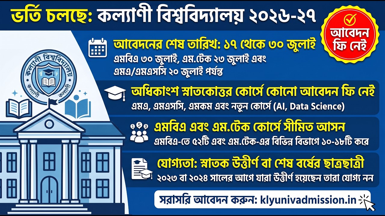 Kalyani University PG admission 2026 | কল্যাণী বিশ্ববিদ্যালয়ে পোস্ট গ্র্যাজুয়েট অ্যাডমিশন ২০২৬-২৭