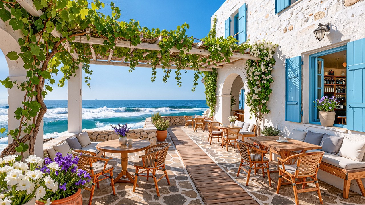 Happy Morning Bossa Nova at Beach Cafe Ambience ~ Relaxing Jazz & Ocean Wave Sounds for Good Mood