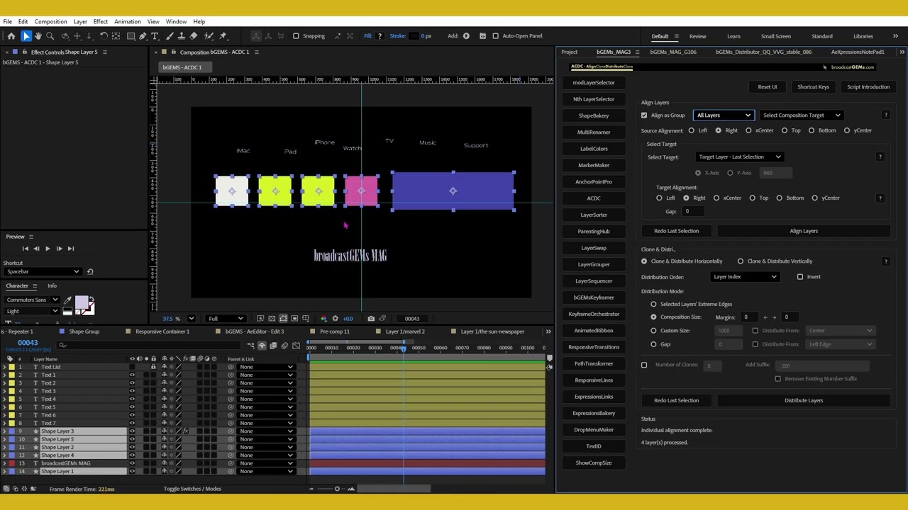 bGEMs MAG3 - After Effects Tutorial - AE's Best Align & Distribute Tool