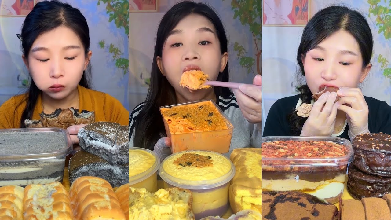 asmr mukbang – mixed dessert eating | soft cake, creamy pudding & satisfying eating sounds