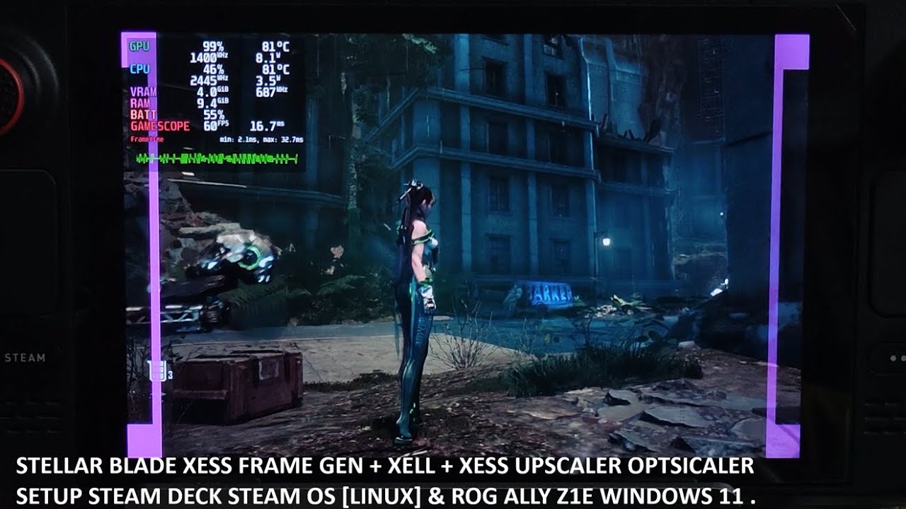 Stellar Blade Optiscaler XeSS Frame Gen + XeLL Setup Steam Deck Steam OS [Linux] & Rog Ally Windows