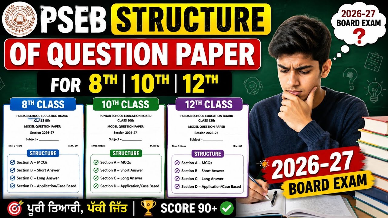 🚨 PSEB New Exam Pattern 2026-27 | Class 8th, 10th & 12th Board Structure & Paper Pattern Big Update!