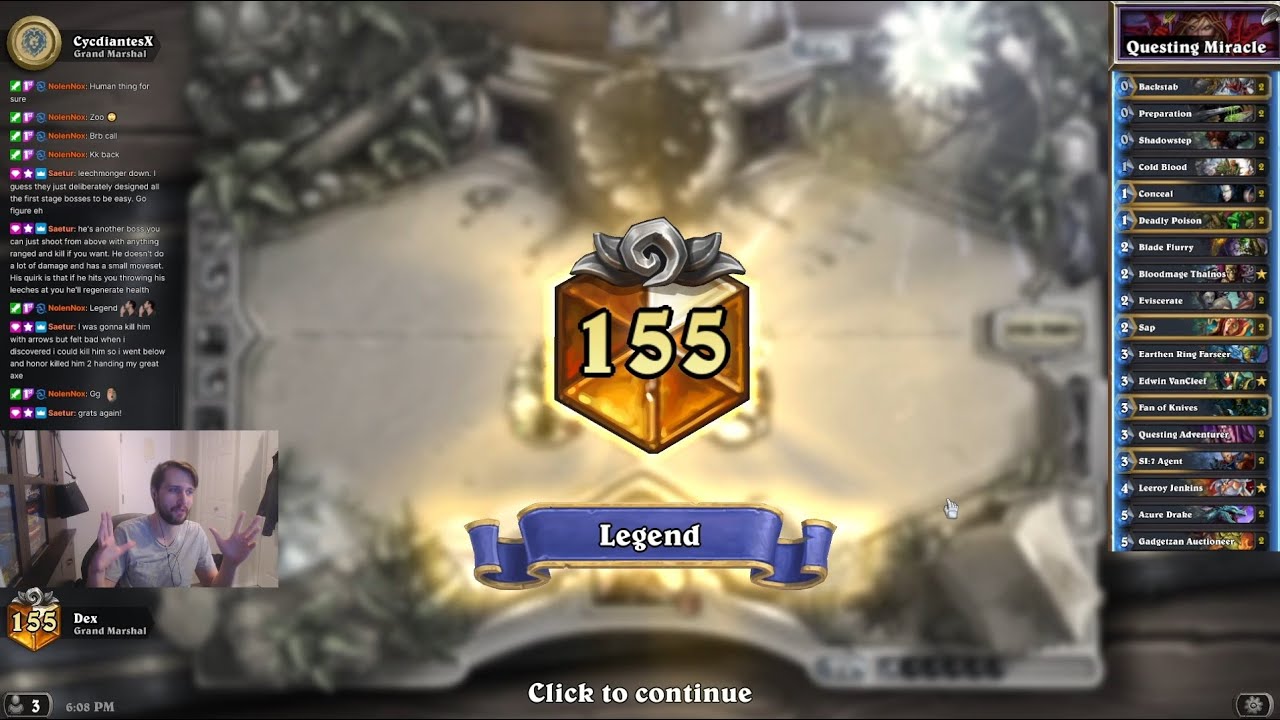 Hearthstone: Hitting Legend With Classic Questing Miracle Rogue!