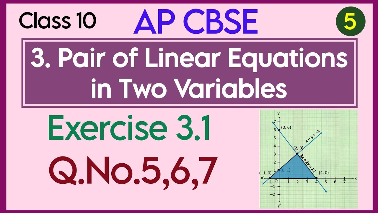 Class 10, Chapter 3, Pair of Linear Equations in Two Variables, Exercise 3.1, Q.No.5,6,7