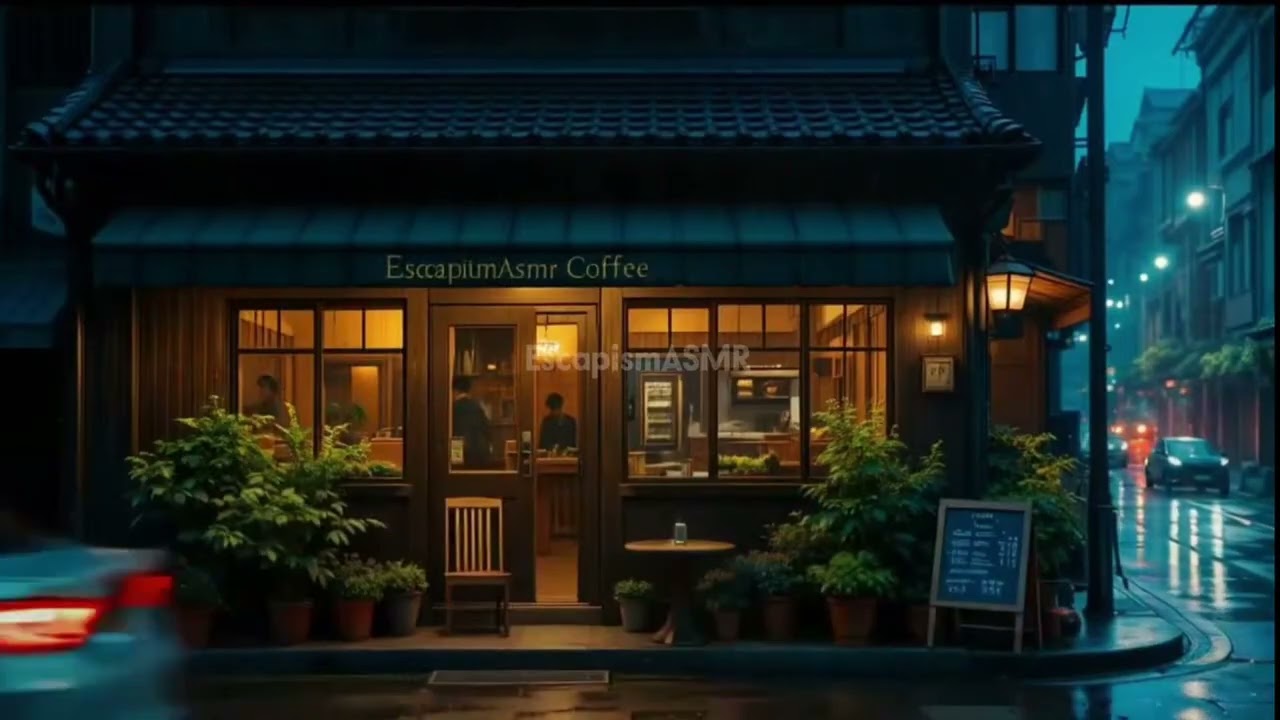 1 Hours Rainy Night at a Japanese Coffee Shop 🌧️ lofi / chill / study beats