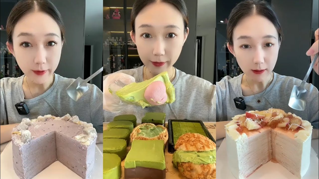 ASMR 🍵 Matcha Cake,Crepe Cake,Taro & Peach Cake |Soft & Satisfying Eating Sounds 