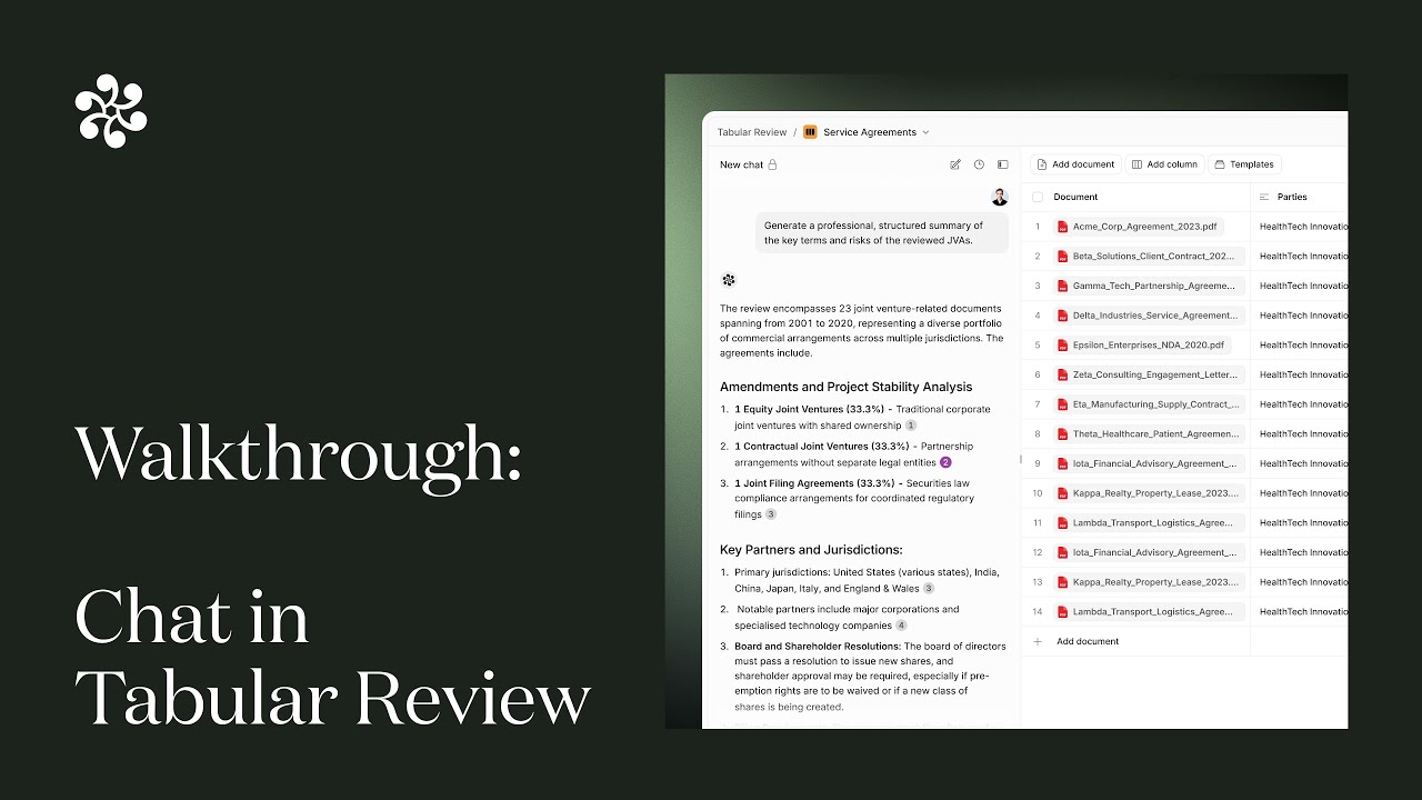 Walkthrough - Chat in Tabular Review