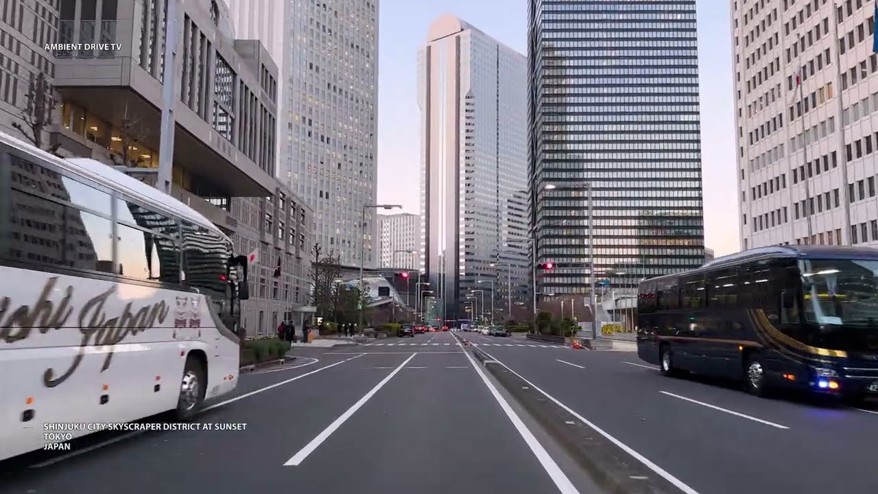 DRIVING TOKYO JAPAN 4K - SHINJUKU CITY SKYSCRAPER DISTRICT AT SUNSET - AMBIENT DRIVE TV