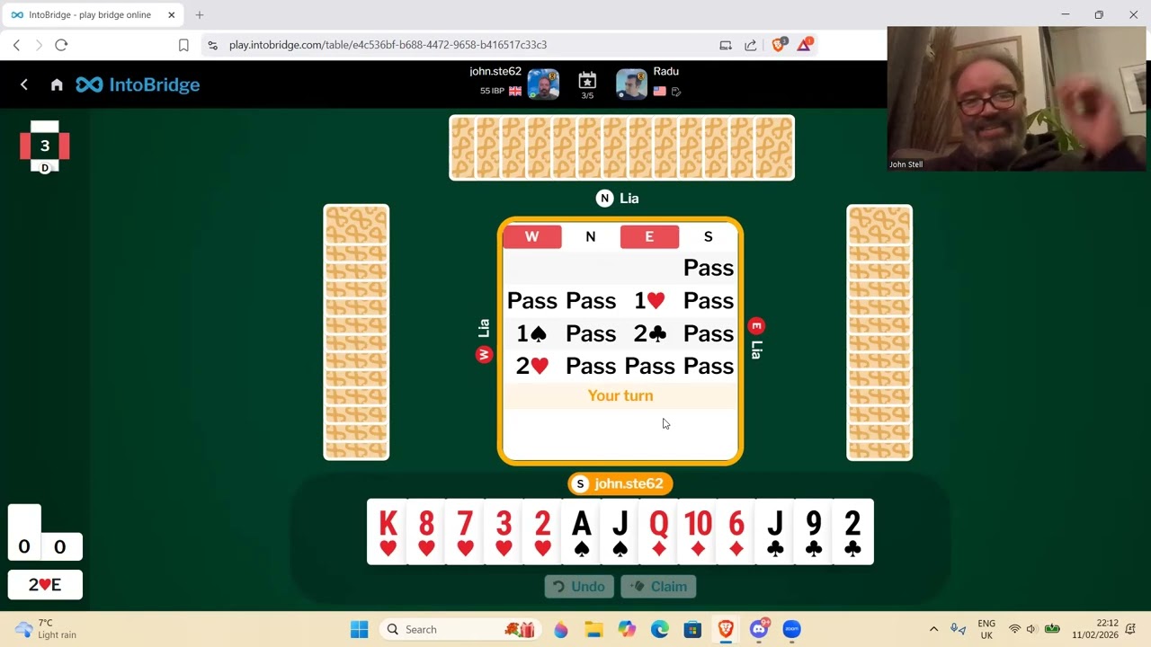 5 hands against bridge player Radu Nistor - 11th February 2026