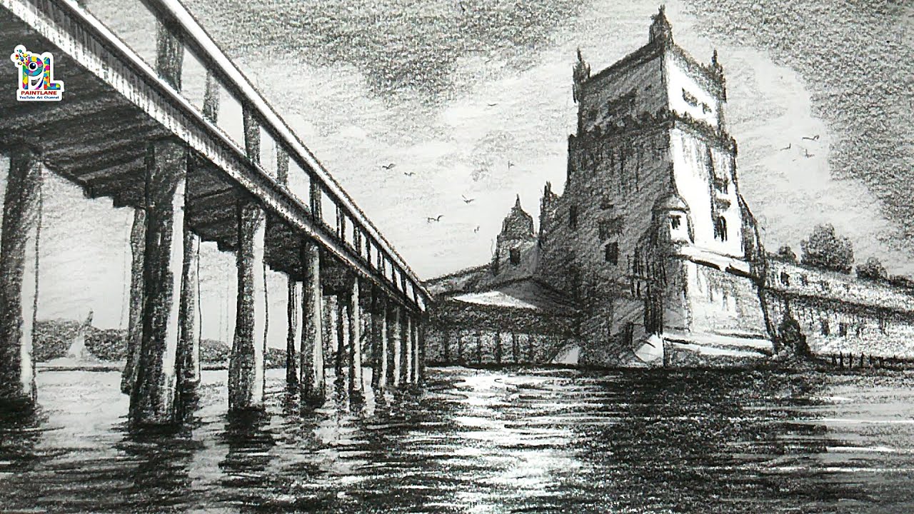 How to draw River side building with a bridge in a perspective view