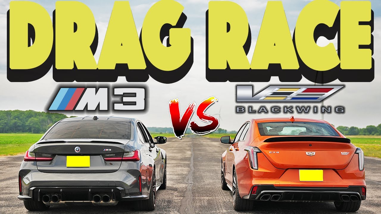 BMW M3 2023 года против Cadillac CT4 V Blackwing 2023 года. Гонка Drag and Roll.