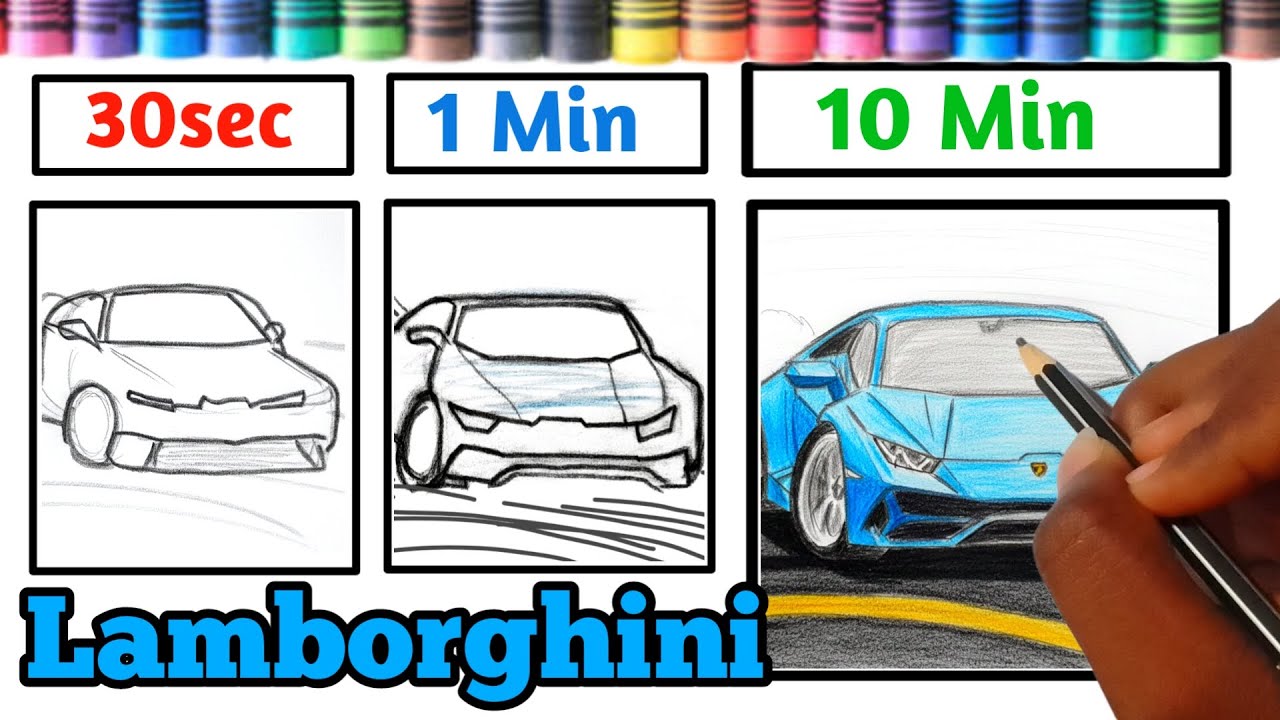 Drawing a Lamborghini Drifting in 30Sec. 1Min. 10Min(Lamborghini Huracan)