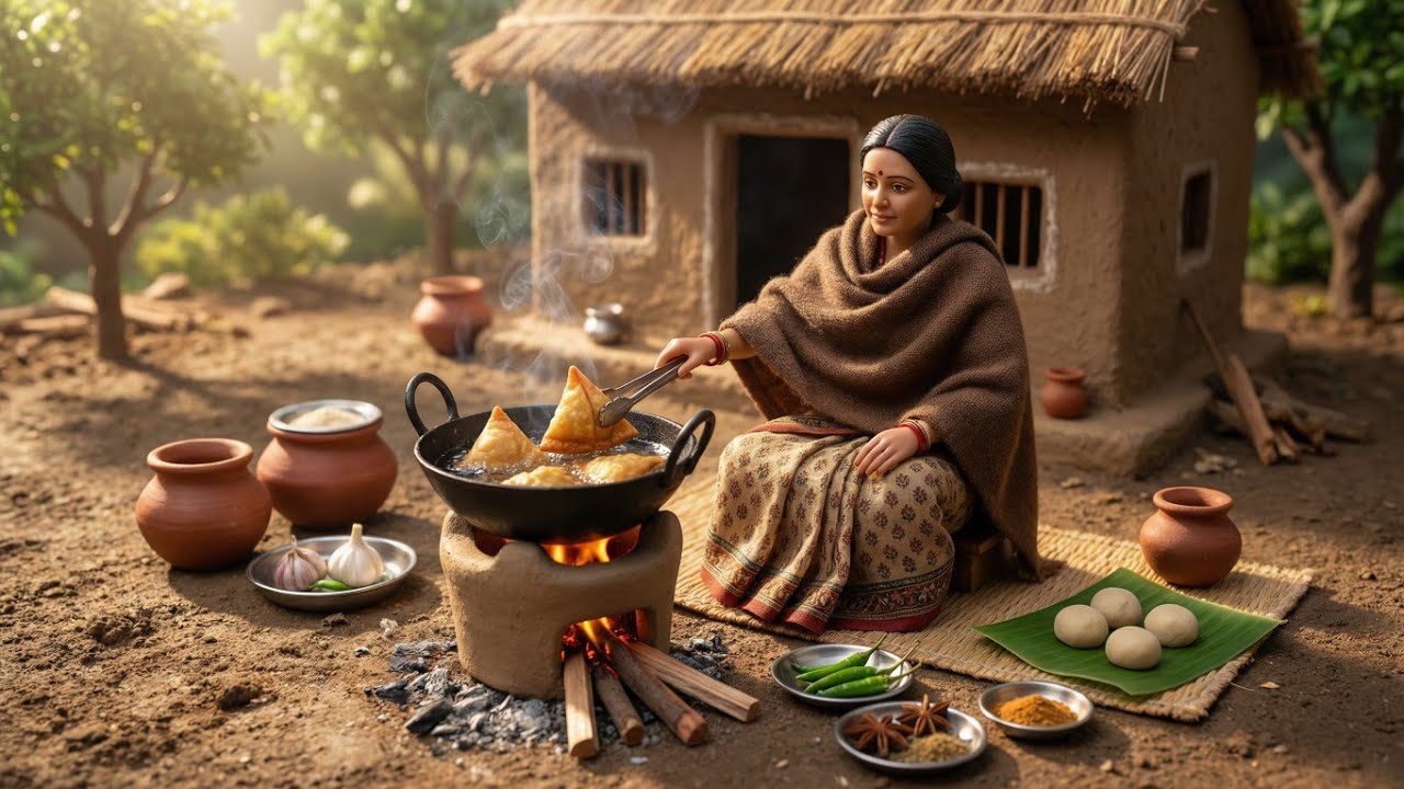 Miniature Doll Samosa Cooking ASMR 🥟 | Indian Village Tiny Kitchen | Silent Cooking